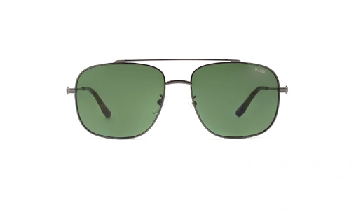عینک آفتابی مدل خلبانی دو پل ب ام و دارای فریم فلزی به رنگ کروم براق و عدسی سبز - عکس از زاویه روبرو