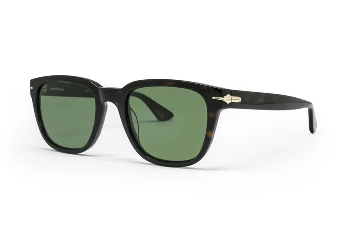 عینک آفتابی مربعی مون بلان با بدنه قهوه‌ای هاوانا و عدسی سبز. -زاویه سه‌رخ